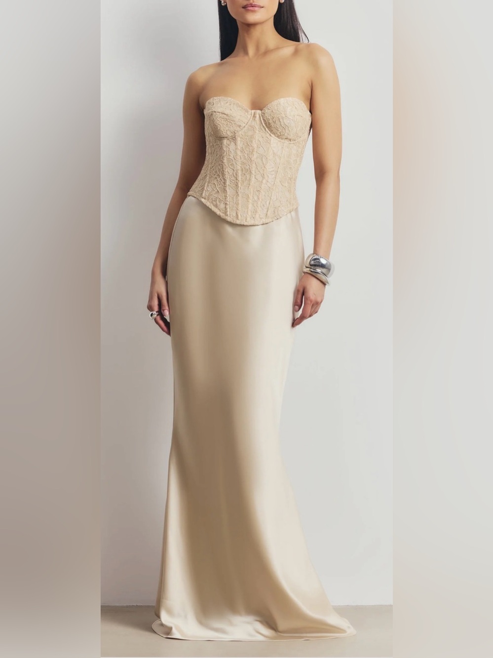 Because of Alice Champagne Lace Corset Gown with Sweetheart Neckline Size XS